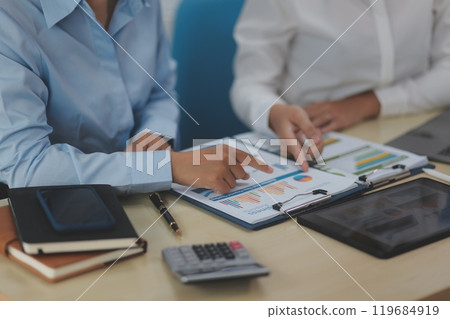 Business Documents, Auditor businesswoman checking searching document legal prepare paperwork or report for analysis TAX time,accountant Documents data contract partner deal in workplace office 119684919