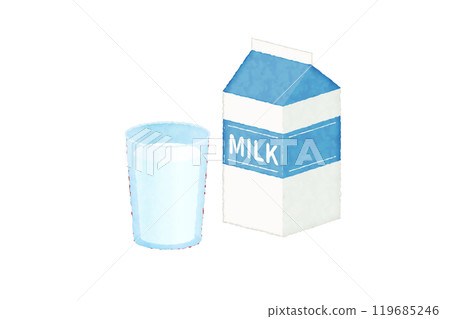 Vector illustration of a watercolor glass of milk and a milk carton Vector illustration of a watercolor glass of milk and a milk carton 119685246