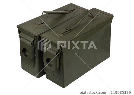 US army green metal ammo cans. 119685329