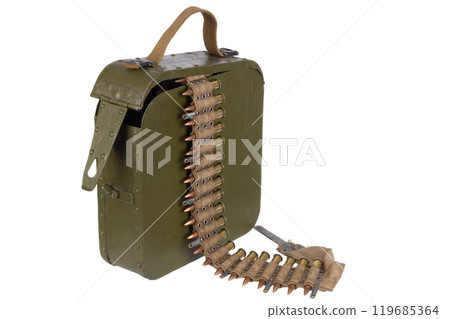 Vintage Machine Gun Canvas Ammo Belt with Ammunition Vintage Machine Gun Canvas Ammo Belt with Ammunition 119685364