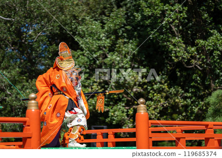 A dancer of the Furiboko float, part of the Autumn Kagura Festival held at Ise Shrine in Ise, Mie Prefecture. A dancer of the Furiboko float, part of the Autumn Kagura Festival held at Ise Shrine in Ise, Mie Prefecture. 119685374