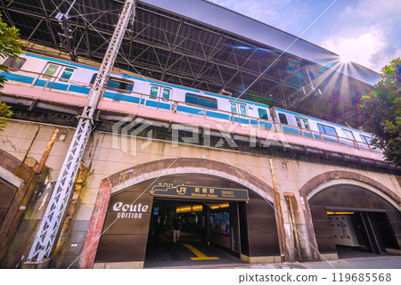 Tokyo cityscape in Japan in October. View of the Hibiya exit of Shinbashi Station and trains on the 27th Tokyo cityscape in Japan in October. View of the Hibiya exit of Shinbashi Station and trains on the 27th 119685568