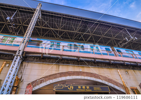 Tokyo cityscape in Japan in October. View of the Hibiya exit of Shinbashi Station and trains on the 27th Tokyo cityscape in Japan in October. View of the Hibiya exit of Shinbashi Station and trains on the 27th 119686111