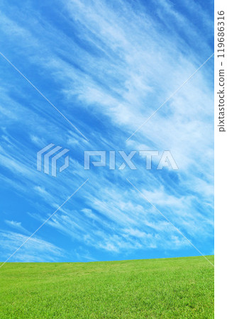 Autumn blue sky and beautiful grassland scenery Autumn blue sky and beautiful grassland scenery 119686316