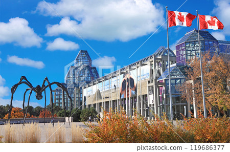 : National Gallery of Canada in downtown Ottawa, Ontario, Canada. This is the country's premier collection of the fine arts, housed in granite and glass building. 119686377