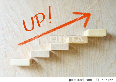 UP, arrow and stairs, upward image UP, arrow and stairs, upward image 119686466