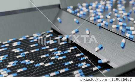 藍色膠囊生產線影像對角線 藍色膠囊生產線影像對角線 119686497
