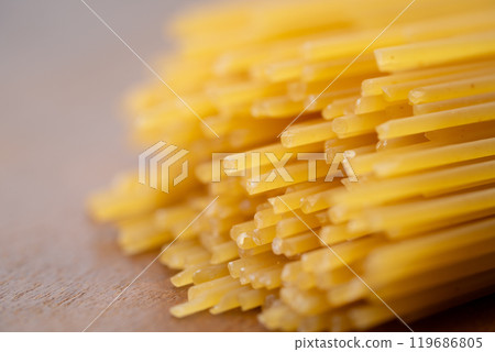 Close up of dried spaghetti pasta Close up of dried spaghetti pasta 119686805