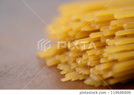 Close up of dried spaghetti pasta Close up of dried spaghetti pasta 119686806