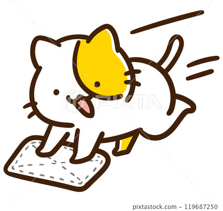 可愛的貓角色擦地板的變形插圖 119687250