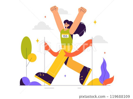 Marathon Race Vector Illustration featuring People Running and Jogging in a Sport Tournament, Racing Toward the Finish Line in a Flat Style Background Marathon Race Vector Illustration featuring People Running and Jogging in a Sport Tournament, Racing Toward the Finish Line in a Flat Style Background 119688109