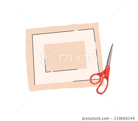 Making cardboard for paintings. Passepartout. Colorful samples paper for framing. Framing workshop, creative industry. Flat vector illustration 119688144