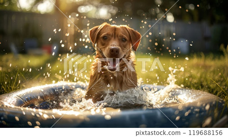 Happy dog revels in sunny splash Happy dog revels in sunny splash 119688156