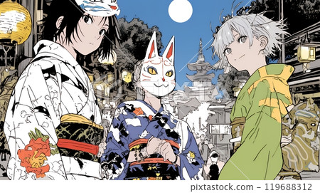 節日之夜與女性朋友玩耍的年輕女性 節日之夜與女性朋友玩耍的年輕女性 119688312