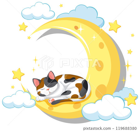 Cat Sleeping on Crescent Moon 119688380