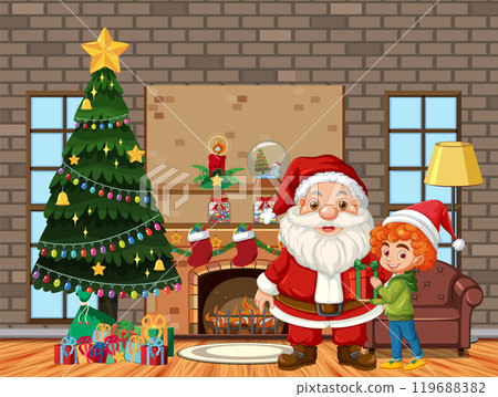 Santa and Child by Christmas Tree 119688382