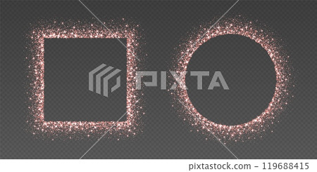 Rose gold glitter frames, shimmering borders in circle and square shapes, festive holiday sparkles Rose gold glitter frames, shimmering borders in circle and square shapes, festive holiday sparkles 119688415