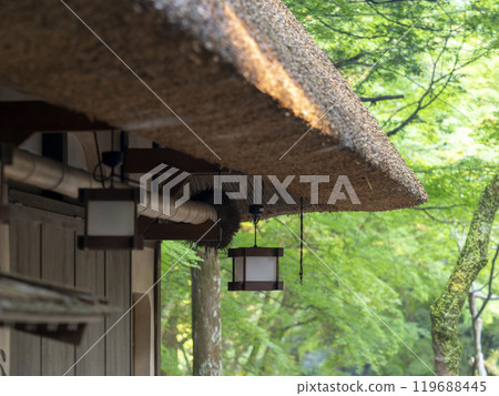 Thatched roof and hanging lanterns Thatched roof and hanging lanterns 119688445