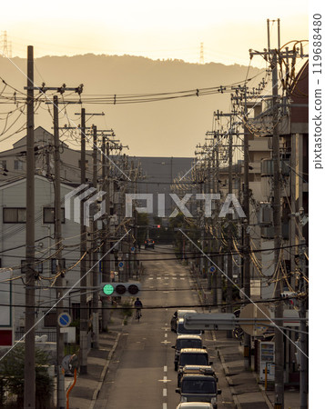 Cityscape lit by the early morning sun 119688480