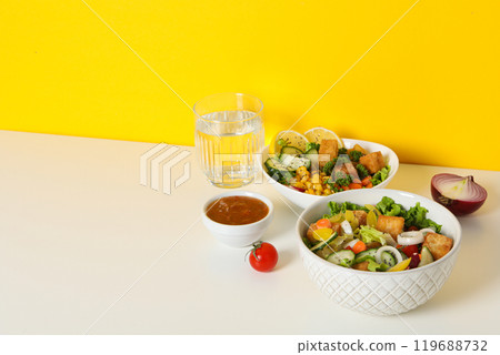 Fried tofu salad with sauce and vegetables 119688732