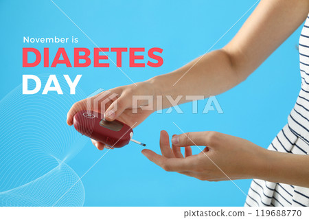 November 14 - the day of the fight against diabetes, on a blue background. November 14 - the day of the fight against diabetes, on a blue background. 119688770