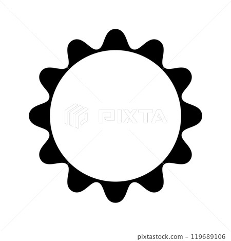 Round frame with scalloped borders. Empty tag, label, sticker or box template with wavy edges isolated on white background. Vector graphic illustration 119689106