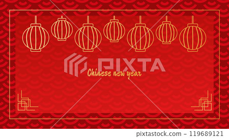 Chinese New Year Spring Festival significant event. Red background. Traditional red and gold abstract patterns. Design of invitation banner postcard. Vector illustration. Chinese New Year Spring Festival significant event. Red background. Traditional red and gold abstract patterns. Design of invitation banner postcard. Vector illustration. 119689121