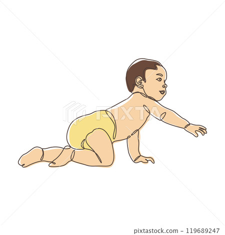Cute Newborn Baby Cartoon Character Crawling in Line Art Doodle Design Cute Newborn Baby Cartoon Character Crawling in Line Art Doodle Design 119689247