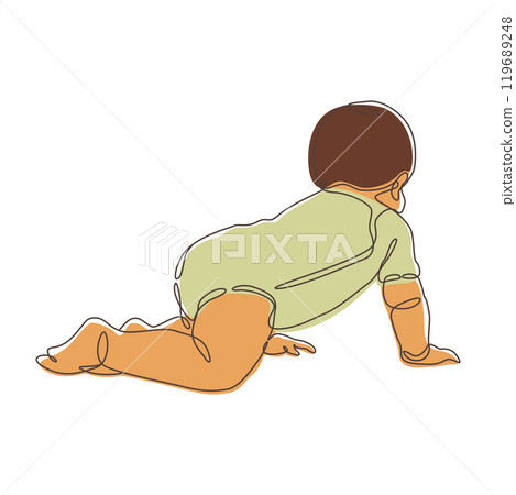 Cute Newborn Baby Cartoon Character Crawling in Line Art Doodle Design Cute Newborn Baby Cartoon Character Crawling in Line Art Doodle Design 119689248