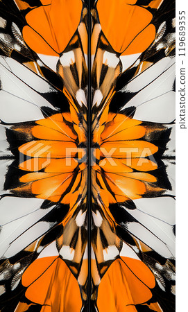 Abstract close-up of a butterfly wing pattern showcasing intricate scales and vibrant colors. Nature concept 119689355
