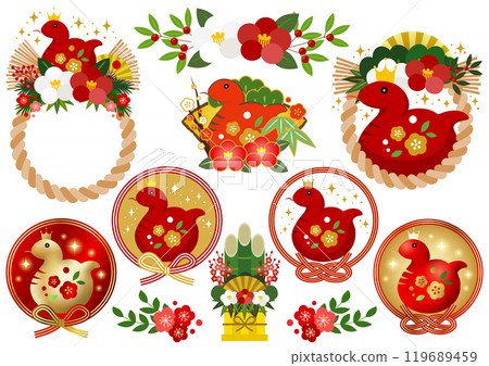 蛇年新年賀卡圖示集,紅蛇,可愛,裝飾,插圖 蛇年新年賀卡圖示集,紅蛇,可愛,裝飾,插圖 119689459