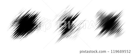 Glitch halftone element set. Dotted texture diagonal form collection. Grunge jagged comic pop art shapes for banner, poster, collage, overlay, label, box, blot. Vector distressed line bundle Glitch halftone element set. Dotted texture diagonal form collection. Grunge jagged comic pop art shapes for banner, poster, collage, overlay, label, box, blot. Vector distressed line bundle 119689552