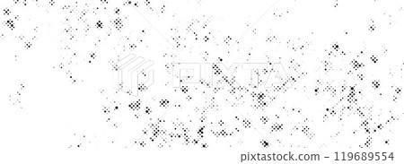 Halftone noise dirty texture. Grunge pixelated stain background. Black white sandy grit wallpaper. Retro comic backdrop. Abstract grainy spots and dots overlay. Vector tattered half tone splash 119689554
