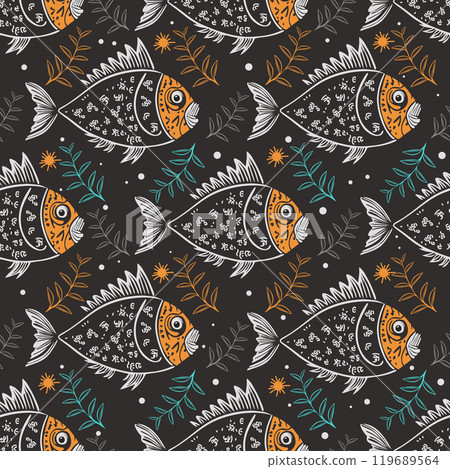 beautiful fish on a dark background. seamless pattern 119689564