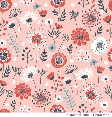 wild flowers on a pink background. seamless pattern wild flowers on a pink background. seamless pattern 119689566