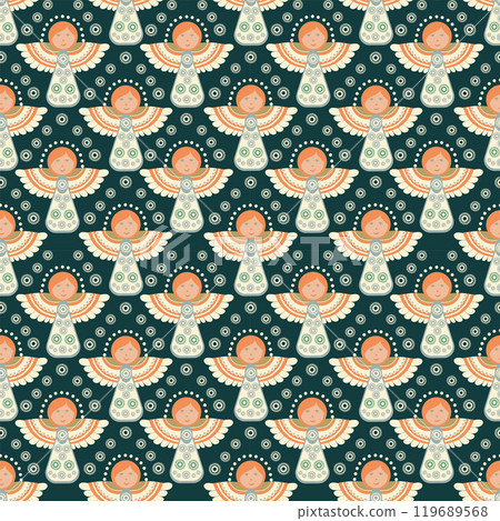 cute angels with an ornament on a green background. seamless pattern cute angels with an ornament on a green background. seamless pattern 119689568