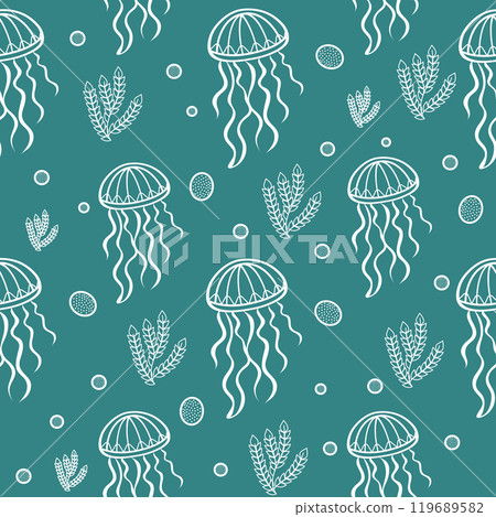 jellyfish in a white outline on a background. seamless pattern Vector illustration 119689582
