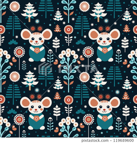 cute mice on a background with plants. seamless pattern 119689600