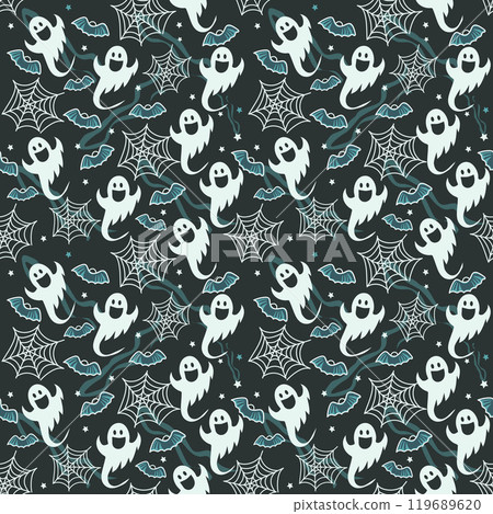 ghosts with bats in the night sky. seamless pattern ghosts with bats in the night sky. seamless pattern 119689620