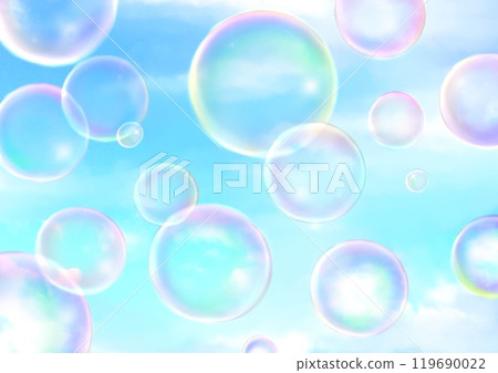 Background material of soap bubbles floating in the blue sky Background material of soap bubbles floating in the blue sky 119690022
