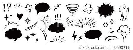 Comic cartoon effect smoke, boom element set. Comic speech bubble, boom burst, explosive smoke, line speed cartoon vector icon. Hand drawn sketch doodle speed element, splash. Vector Comic cartoon effect smoke, boom element set. Comic speech bubble, boom burst, explosive smoke, line speed cartoon vector icon. Hand drawn sketch doodle speed element, splash. Vector 119690216