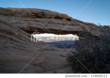 A beautiful golden hour view of Mesa Arch in Canyonlands National Park, Utah. A beautiful golden hour view of Mesa Arch in Canyonlands National Park, Utah. 119690221