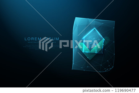Digital House Icon with Check Mark on Abstract Background 119690477