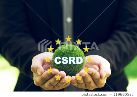 Corporate Sustainability Reporting Directive (CSRD) Concept. The European Union and financial reporting standards regarding sustainability disclosures. 119690553