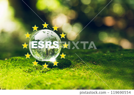 European Sustainability Reporting Standards (ESRS) Concept. The European Union and financial reporting standards regarding sustainability disclosures. 119690554