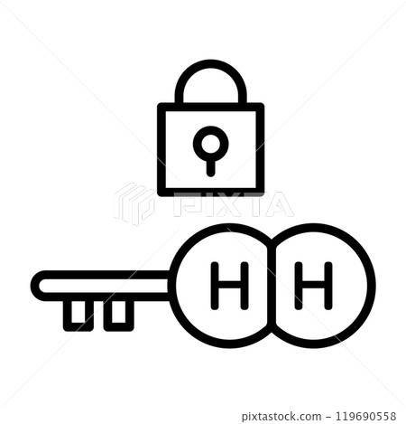 An icon of a padlock and hydrogen as a key. 119690558