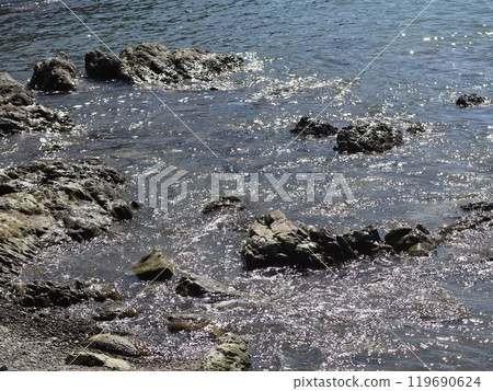 A sea with a rocky place 119690624