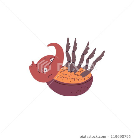 Cute tired Rhinoceros beetle lies on his back vector icon, cartoon upset rhino beetle insect with horn, wildlife fauna Cute tired Rhinoceros beetle lies on his back vector icon, cartoon upset rhino beetle insect with horn, wildlife fauna 119690795