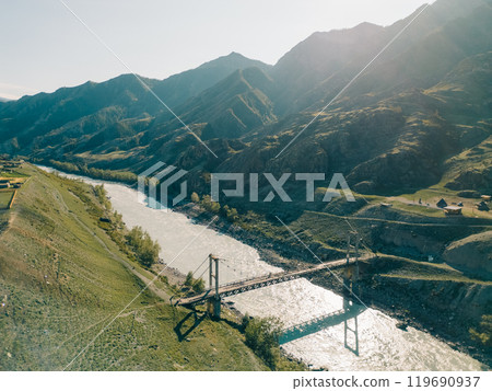 Picturesque mountain valley, river Katun, Altai. Summer travel. Picturesque mountain valley, river Katun, Altai. Summer travel. 119690937