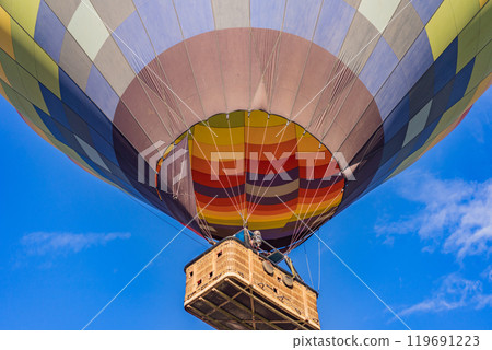 An aerial view of hot air balloons above the Teotihuacan pyramid. Adventure travel, cultural heritage, and aerial exploration concept 119691223